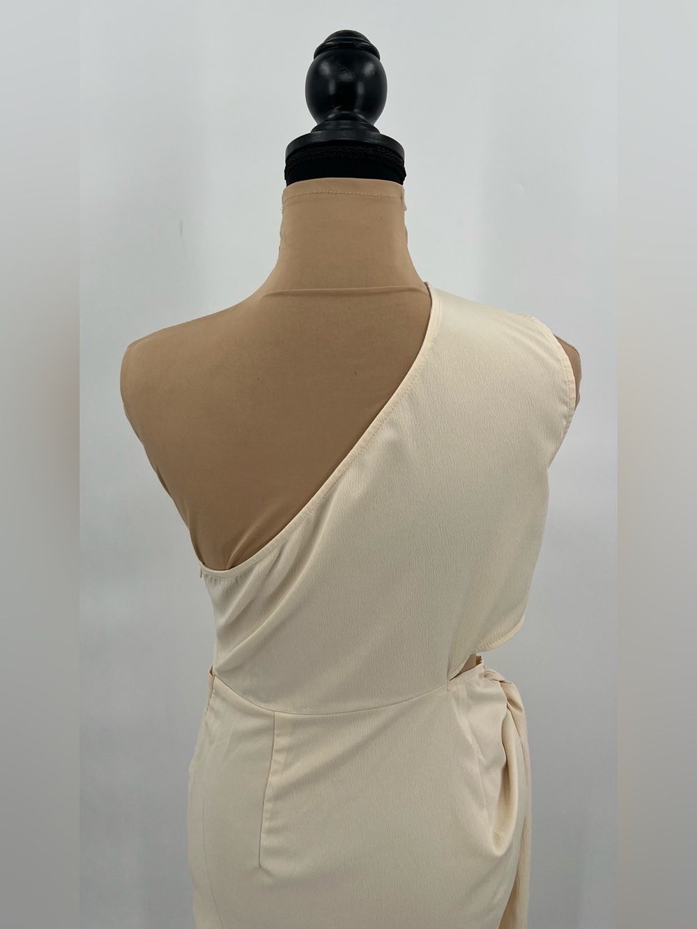 Cream One Shoulder Cutout Tie Waist Mini Dress S Resort Vacation bridal - Picture 10 of 12